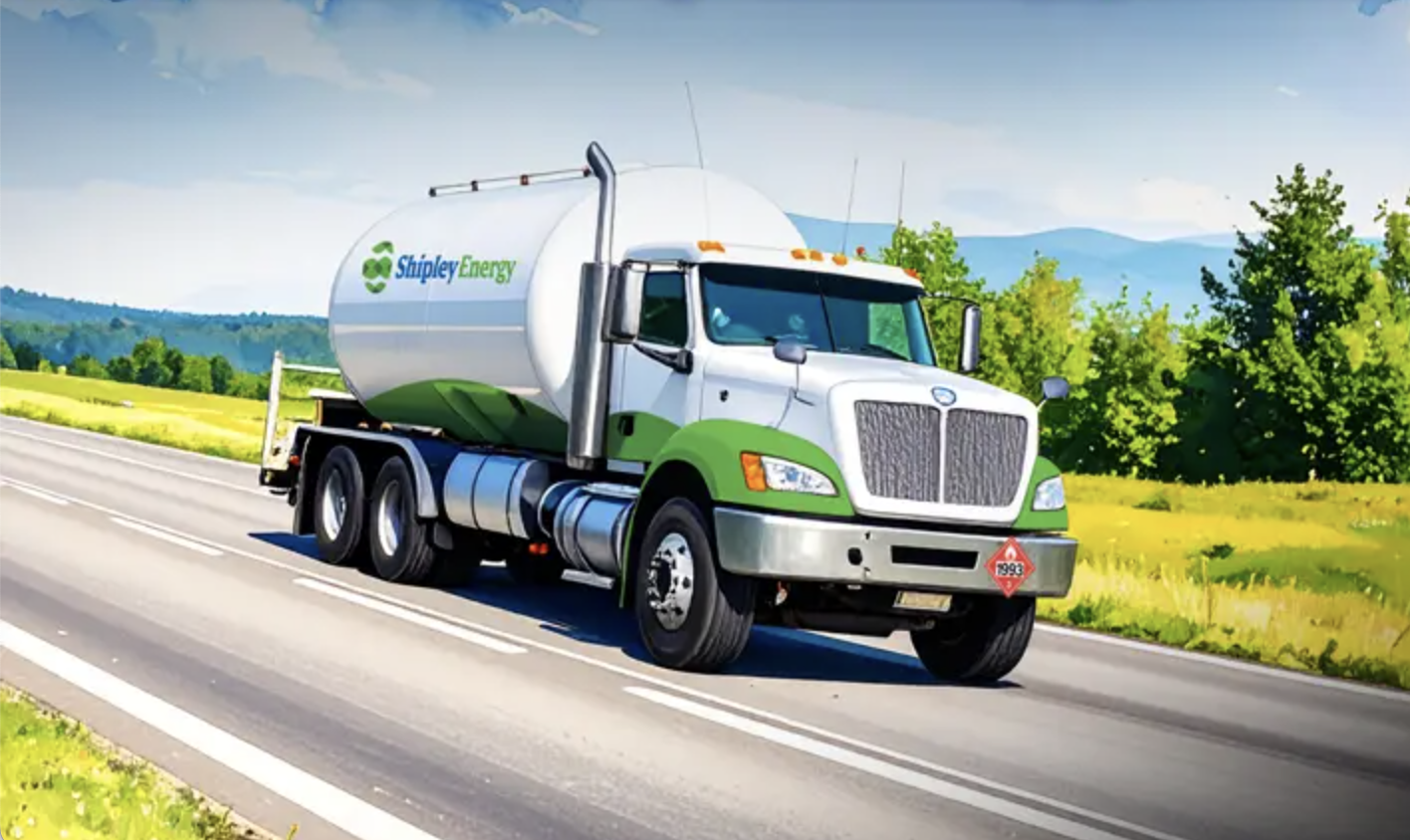 Shipley Energy propane delivery truck on the road serving commercial customers